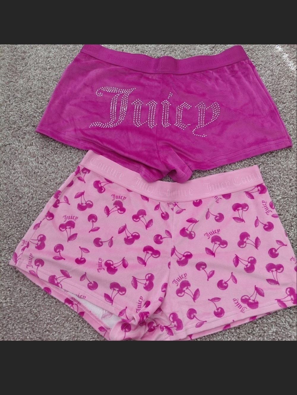 Juicy Couture Pink & Fuchsia Velour and Cotton Cherry Shorts Set